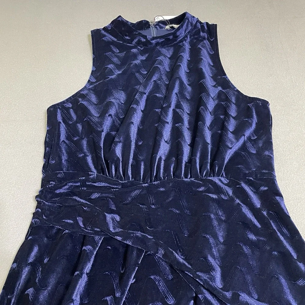 Women's Psychedelic Blue Velvet Lace Mini‎ Dress Halter Neck Slit L HOCO Formal